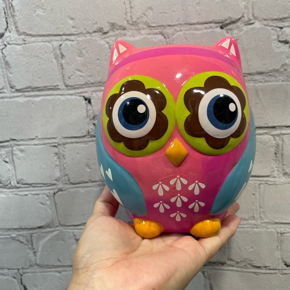 KIDS OWL CERAMIC PIGGY BANK PINK GIRLS BOYS 6.5’x5’x4’inch - Picture 12 of 17